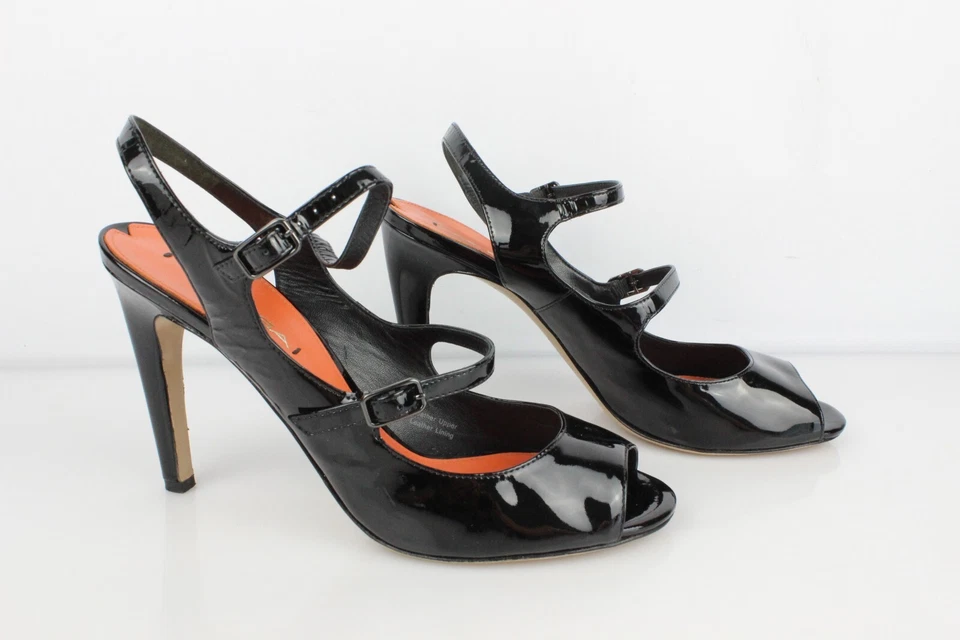 Via Spiga Zapatos con Tira Cierre Sandalias Todo Cuero Charol Negro T 39 NM - Imagen 3 de 4