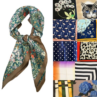 Großer quadratischer Damen Kunstseide Kopf Hals dünner Schal Bandana Tasche Charm - 70 cm x 70 cm