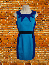 KAREN MILLEN SIZE UK 10 BLUE DRESS PANEL SLEEVELESS FORMAL OCCASION WORK PENCIL 
