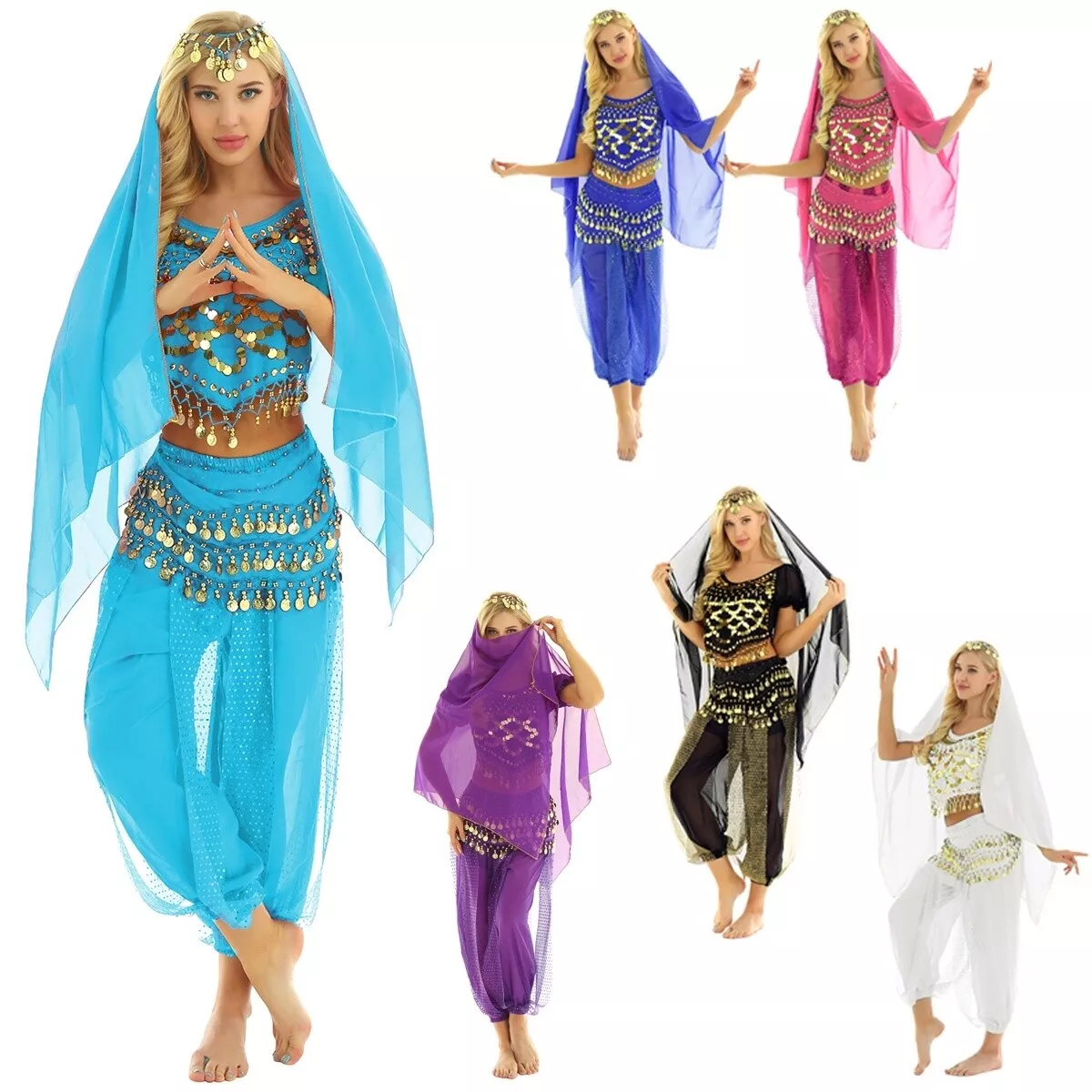 Women Lady Belly Dance Costume Halloween Carnival India Arabian Princess  Outfits