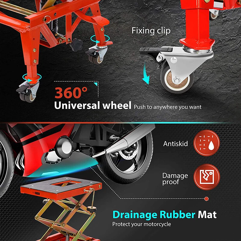 350lbs Hydraulic Motorcycle Lift Table ATV Dirt Bike Scissor Jack Stand 4 Wheels - Image 3 of 4