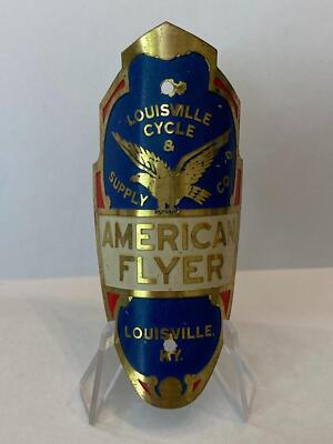 NOS vintage Schwinn AMERICAN FLYER bicycle Head Badge Louisville Cycle KY