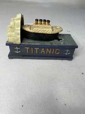 Vintage Titanic Ship Cast Iron Bank Mechanical Coin Toy Iceberg Crash
