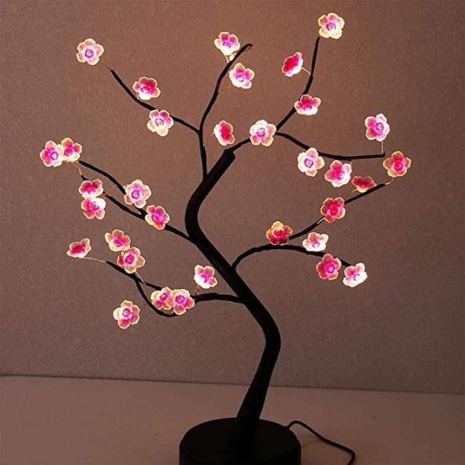 18 Inch Tabletop LED Cherry Blossoms Bonsai Tree Lamp, Battery/USB Plug  Operated | eBay