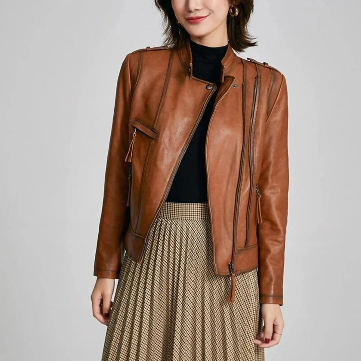 Femme Veste Cuir Vintage Cuir V ritable Court Femmes Veste NF 149
