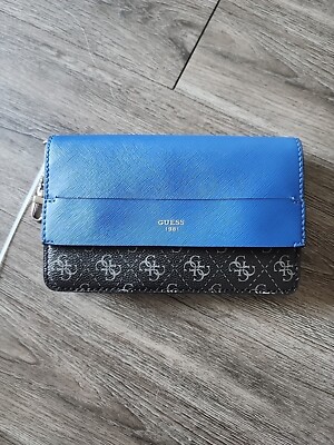 Guess 1981 Women's Hailey Mini Flap Clutch Handbag Purse Blue and Black