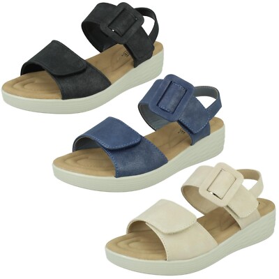 Ladies Eaze Low Wedge Mule Sandal with Chunky Buckle Strap F12080