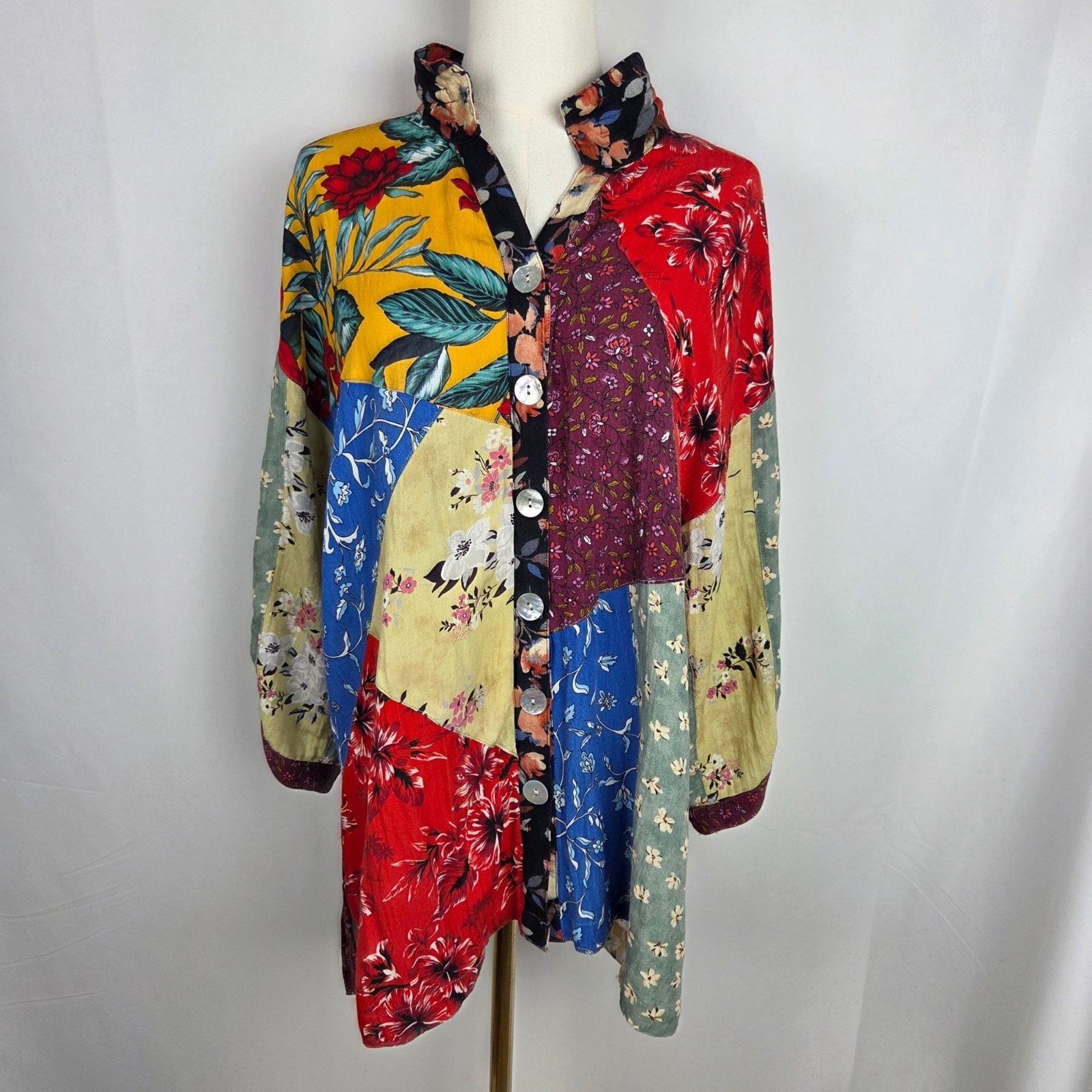 John Mark Tunic Shirt Medium Patchwork Button Dow… - image 4