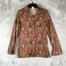 Vtg Women's Long Sleeve Button Up Multi Colored Paisley Shirt Mod 70s Medium