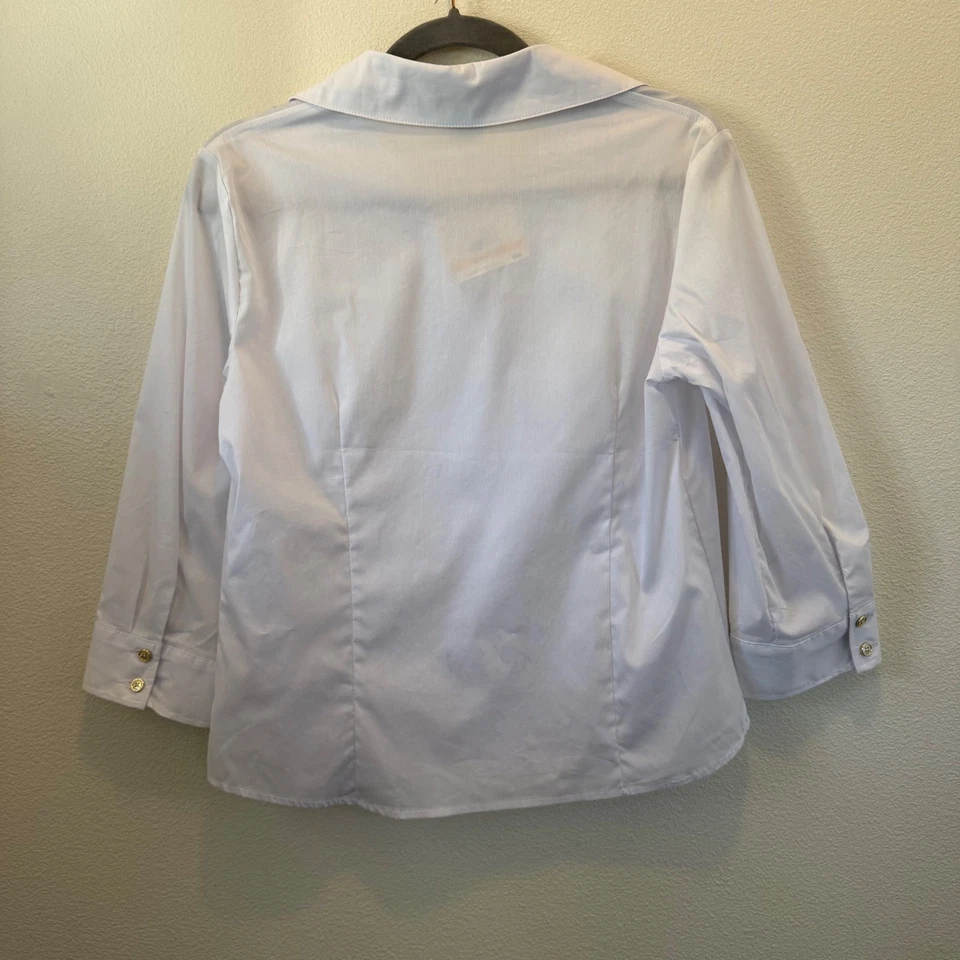 Blusa Estructurada Anne Klein Vintage Para Mujer Blanca Manga 3/4 Con Botones Talla S Foto 4 de 4