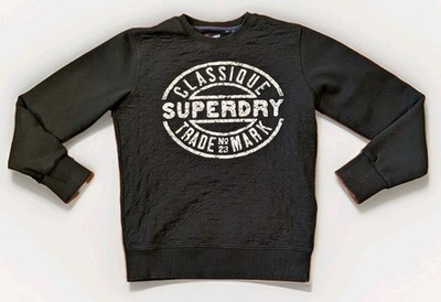 Superdry Graphic Sweatshirt Mens M Black Quilted Crewneck Logo Pullover