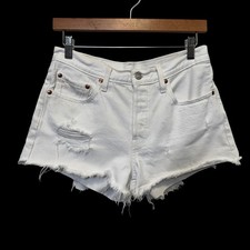 Levi's Women 501 Original Shorts 27 White Distressed Frayed Hem Summer Boho