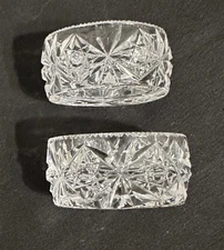 2 Hawkes American Brilliant Cut Glass Oval salt dip Beveled Zipper edge Dish Cup