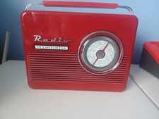Vintage Red Retro Radio Cookie Tin with Metal Handle Elvis Presley On One Side