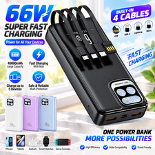 Portable Power Bank 66W 40000mAh Fast Charging Battery with 4 Built in Cables