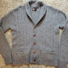 Vtg Robert Bruce Wool Cardigan Sweater Medium Cable Blue/Gray USA Union Cobain