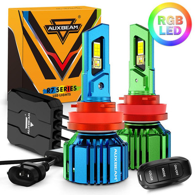 AUXBEAM RGB H11 LED Headlight Super Bright Bulbs Low Beam/Fog Light+RGB Remote