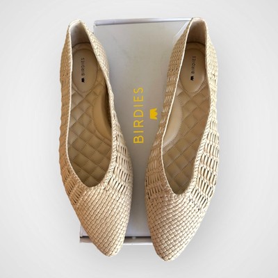 NIB NEW Birdies The Goldfinch Flats Dawn Woven Beige Pointed Toe Slip-On Shoes