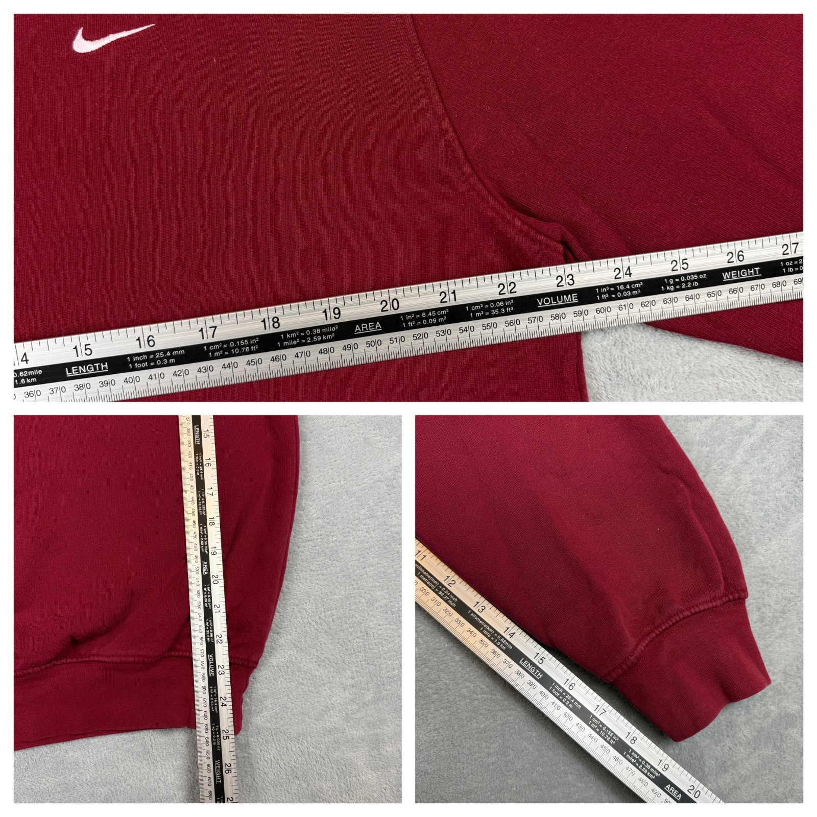 Vintage Nike 2000's Y2K Burgundy Red Mini Swoosh Oversized Sz Small Sweatshirt image 6