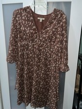 Free People Brown Floral Mini Dress With 3/4 Sleeves Size Medium