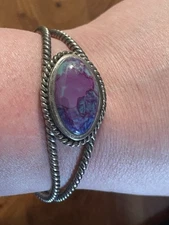 Vintage Barse Sterling Silver Purple Turquoise Cuff Bracelet. Signed. 6.5”