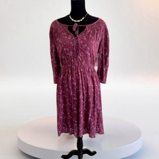 Old Navy Waist -defined Floral Plum  Peasant Dress Knee Length Bell Sleeve Sz XS