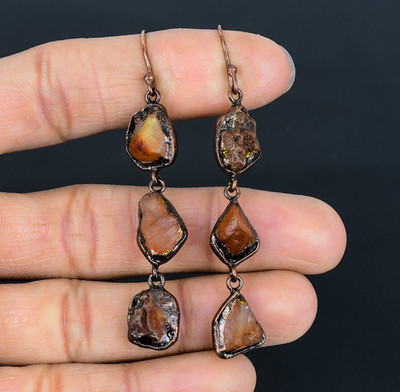 Carnelian Handmade Gemstones Copper Electroplated Wedding Jewelry Earrings