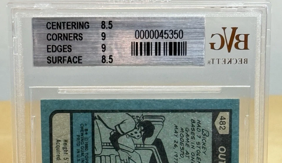 RICKEY HENDERSON  * BVG 8.5 *  1980 TOPPS * ROOKIE CARD * HIGH SUB-GRADES * #482 - Image 2 of 4