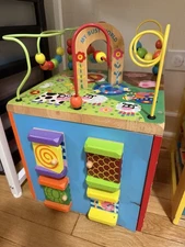 My Busy World Multicolor Wooden Activity Cube Farm Jungle Motor Skills Toy