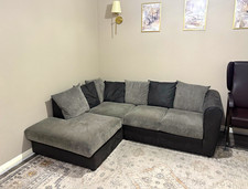 Grey/Black Fabric/leather Corner Sofa Chaise 3-4 Seater 215x166cm