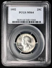 1952 Washington Silver Quarter 25c PCGS MS64