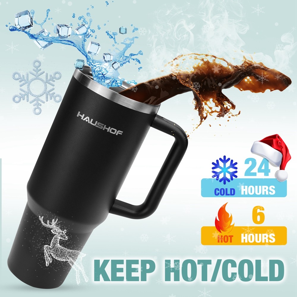 HAUSHOF 40oz Travel Mug Stainless Double Wall Vacuum Insulated Tumbler W/ Handle