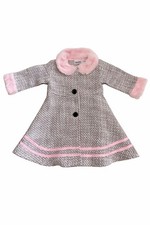 Blueberi Boulevard 2T Girls Pink Faux Fur Collar Tweed Coat Bow Dress Coat