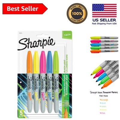 Waterproof Neon Permanent Markers Set - 5 Assorted Colors, Fine Point Precision