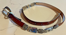 Vintage 1990s Brighton Brown Croc Embossed Leather Belt Silver M/30 40344 USA