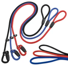 3-Pack Heavy-Duty Nylon Adjustable Slip Leads for Dogs - Red, Black, Blue - A...