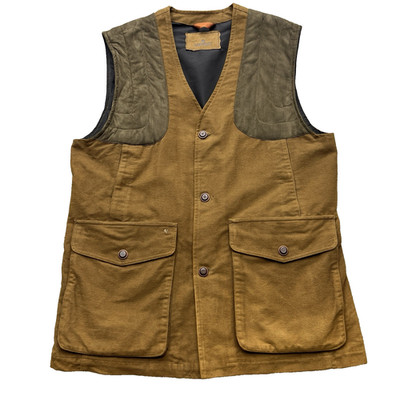 LAKSEN Shooting Vest XL Brown Amaretta Fabric Padded Shoulder Patches Hunting