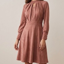 Raga Mauve Faux Suede Keyhole Fit and Flare Dress XS Coquette Vintage Inspired