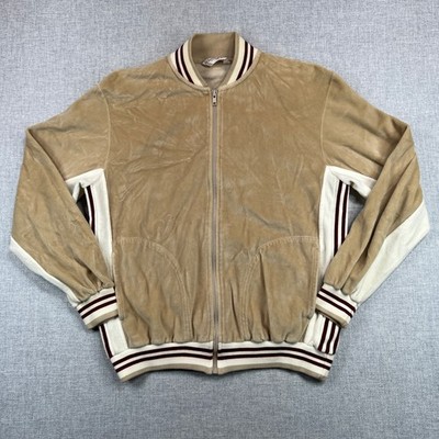 Vintage 80s Christian Dior Monsieur Velour Track Jacket Men M Tan Zip Hong Kong