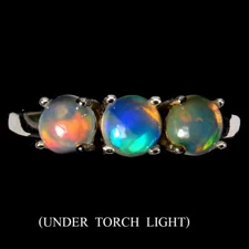 925 Sterling Silver Unheated Round Fire Opal 5mm 14K White Gold Plate  Ring 7