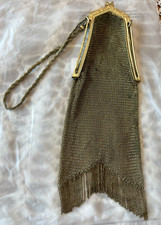 Vintage 1920s Whiting  Davis Brass Mesh Evening Bag with Safeguard Frame