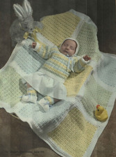 BABY'S LAYETTE SET SWEATER HAT BOOTIES AFGHAN CROCHET PATTERN INSTRUCTIONS