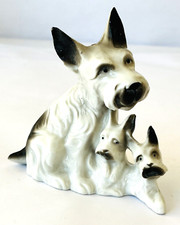 Miniature Porcelain Vintage Scotty Dog Terrier  2 Puppies Figurine 4-3/8" Japan