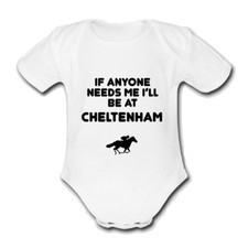 BE AT CHELTENHAM Babygrow Baby vest grow bodysuit HORSE RACING