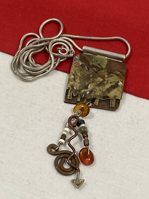SIGNED  HARVEST MOON  HANDMADE Artisan SILVER COPPER BRASS Pendant & Necklace