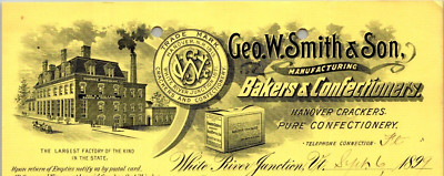 1899 GEO W SMITH BAKERS CONFECTIONERS BILLHEAD WHITE RIVER JUNCTION VT CV115