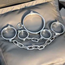 Heavy Duty Stainless Steel Bondage Handcuffs Ankle Cuffs Slave Neck Collar BDSM
