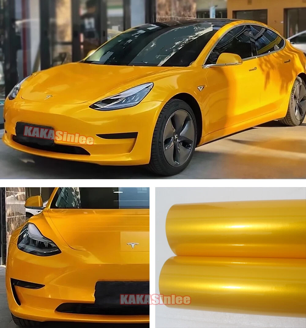 Glossy Metallic Yellow / Gold Vinyl Wrap Air Release Full Car, Gold