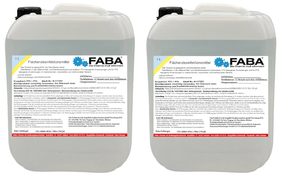 FABA Flächendesinfektionsmittel antibakteriell Desinfektionsmittel 2 x 5 L