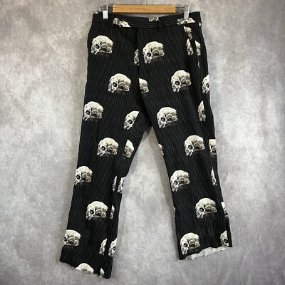 Amiri Pinstripe Skull Graphic Trousers Mens 46 Black Raw Hem Pants *See Desc*